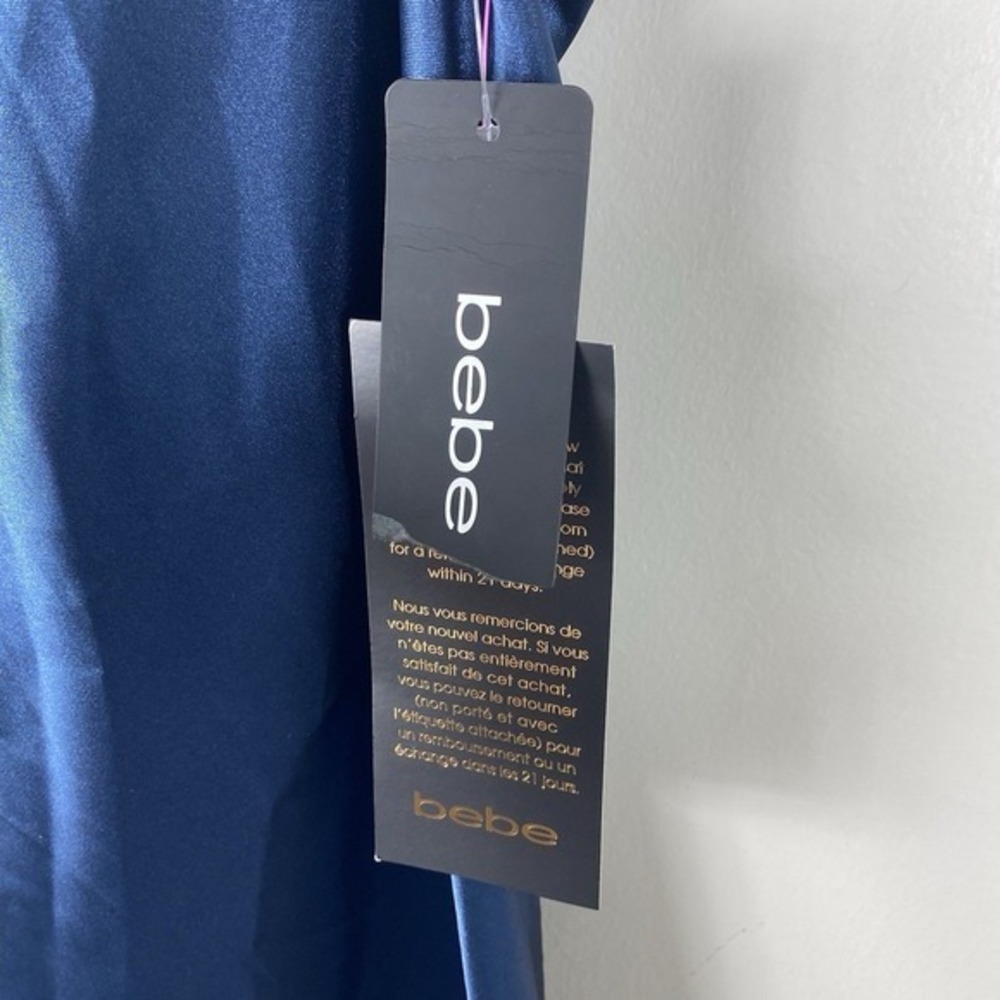Bebe Satin Slip Mini Dress Sz L Blue Y2K 90s Clubbing Party NEW - Picture 8 of 10